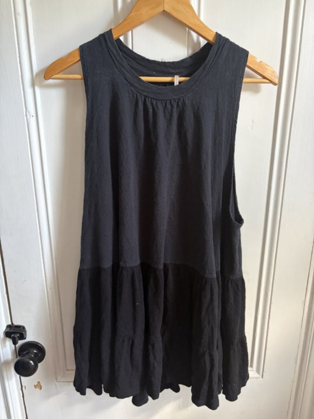 Free People Black Sleeveless Tiered Swing Mini Dress Tunic XS